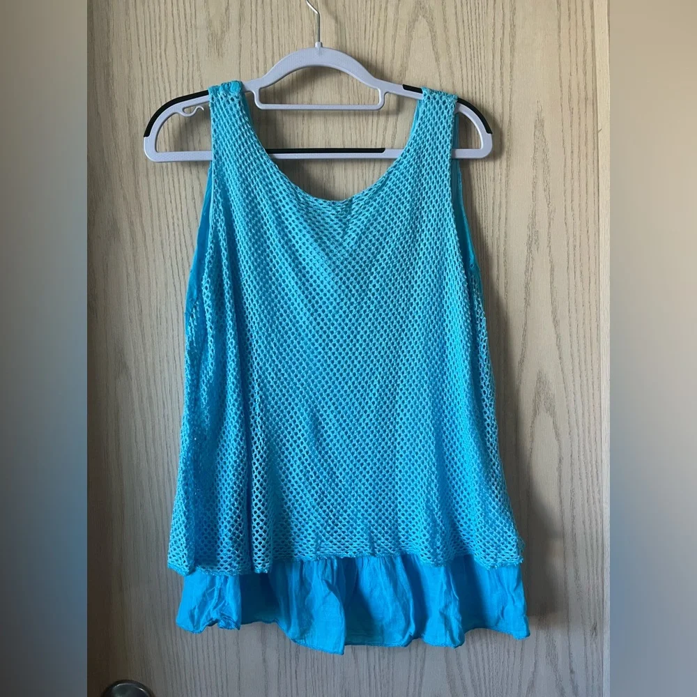 Sky Blue Sleeveless Eyelet & Mesh Top